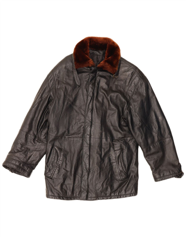 Giacca in pelle vintage da uomo UK 36 Small Black Colourblock