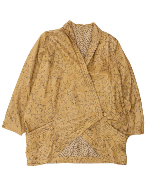 Cappotto oversize in pelle da donna VINTAGE EU 44 XL Beige floreale