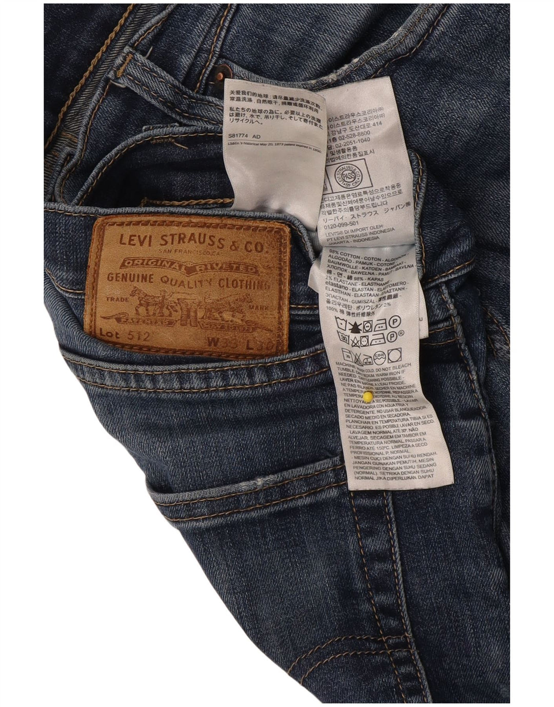 Jeans Levi's Uomo 512 Slim Tapered W33 L30 Cotone Blu