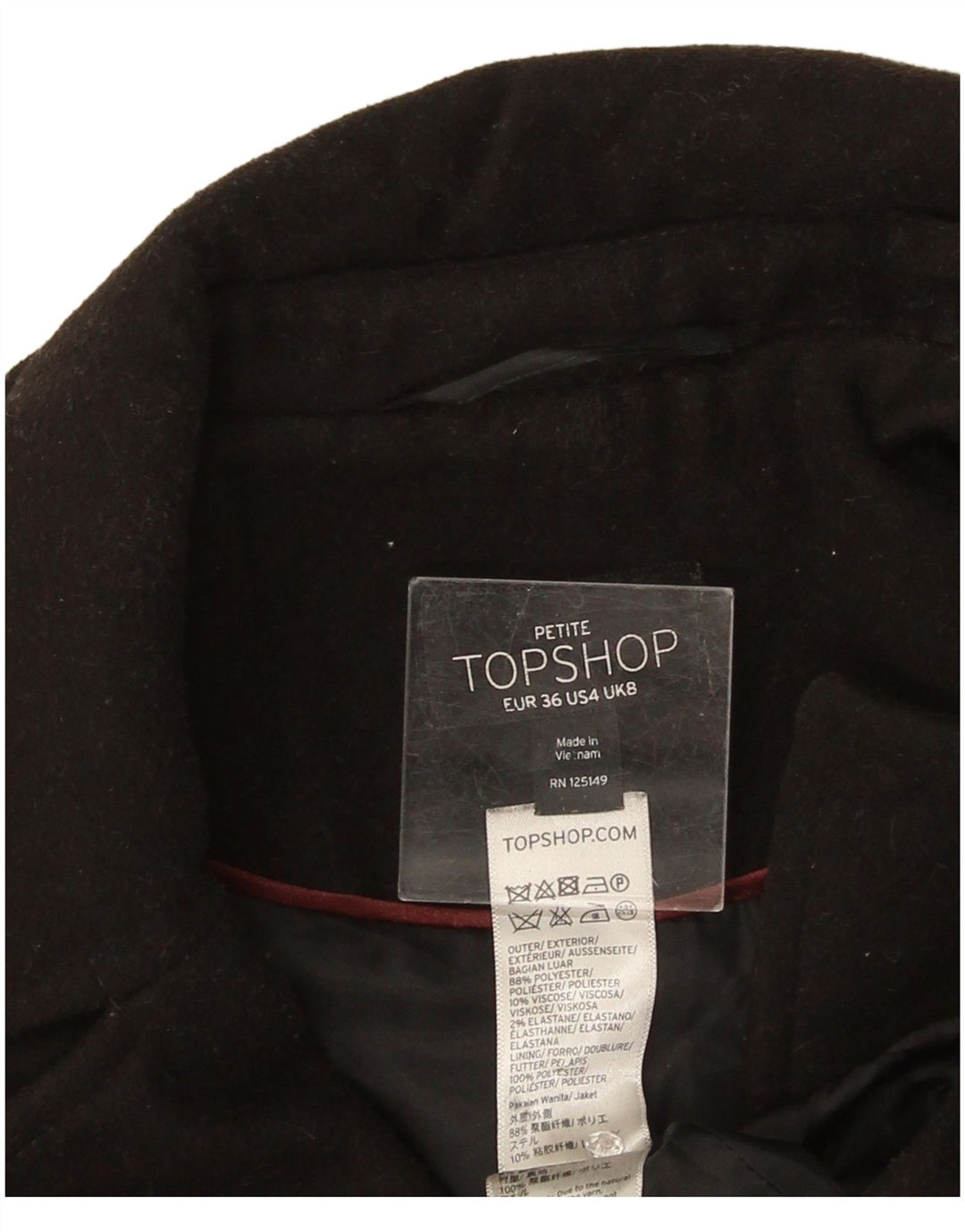 Cappotto da donna Topshop taglia 8 piccolo poliestere nero