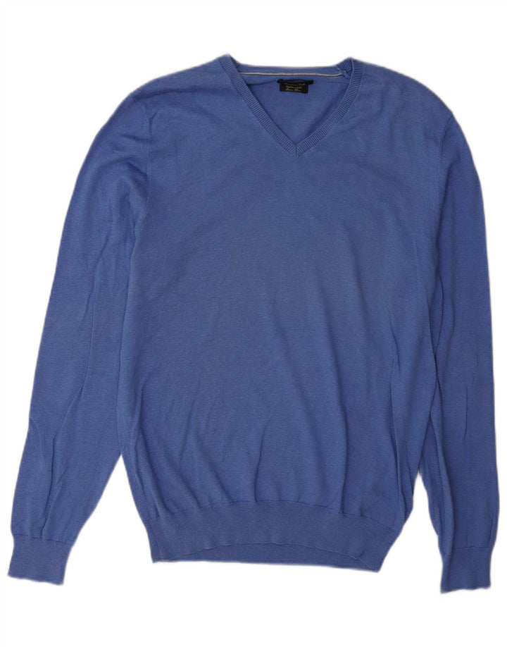 Maglione da uomo con scollo a V Massimo Dutti in cotone blu medio