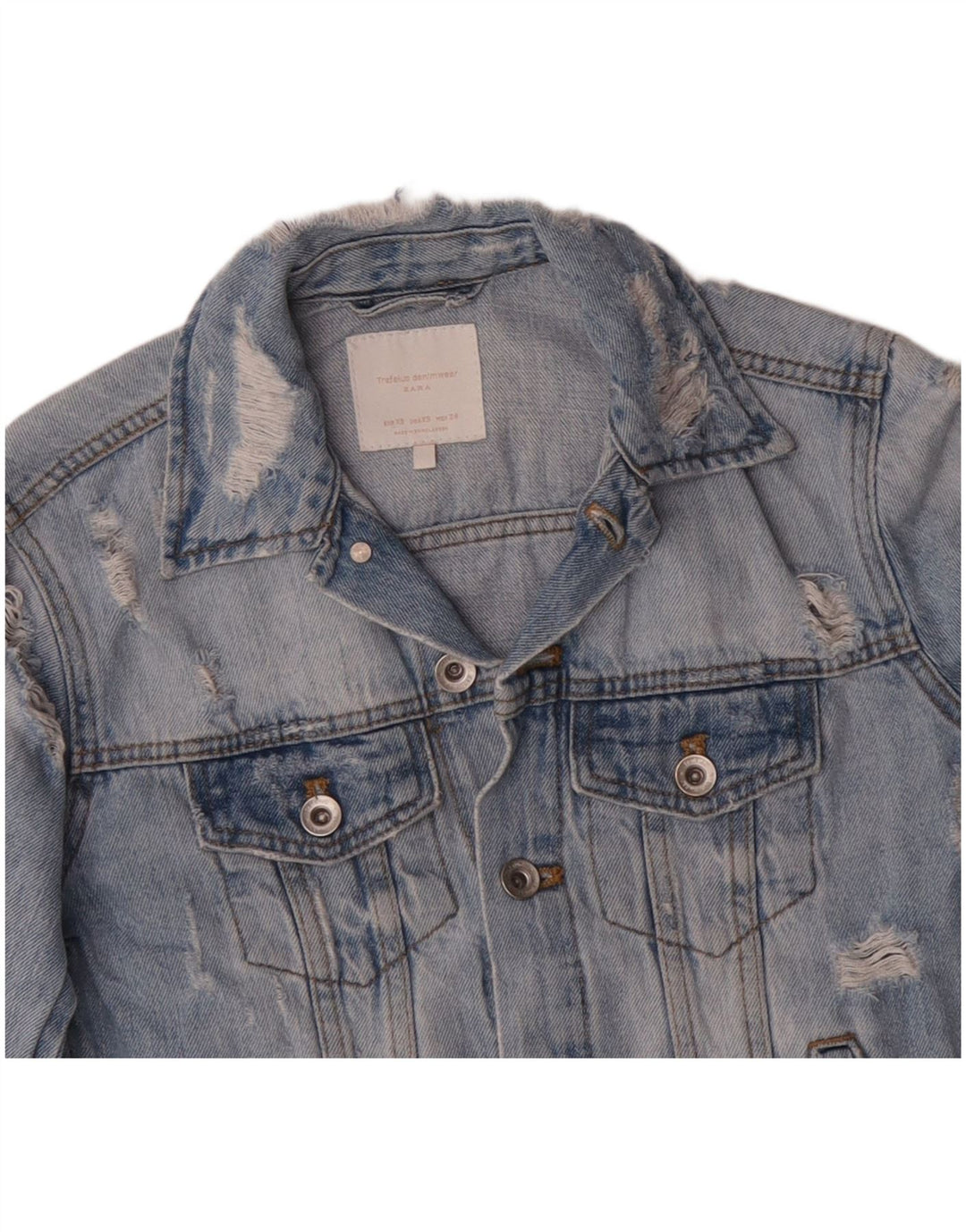 Giacca in denim invecchiato ZARA da donna UK 6 XS blu cotone