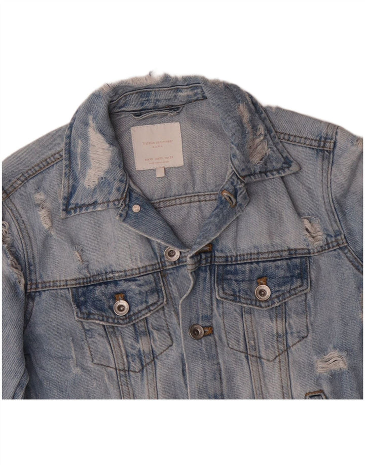 Giacca in denim invecchiato ZARA da donna UK 6 XS blu cotone
