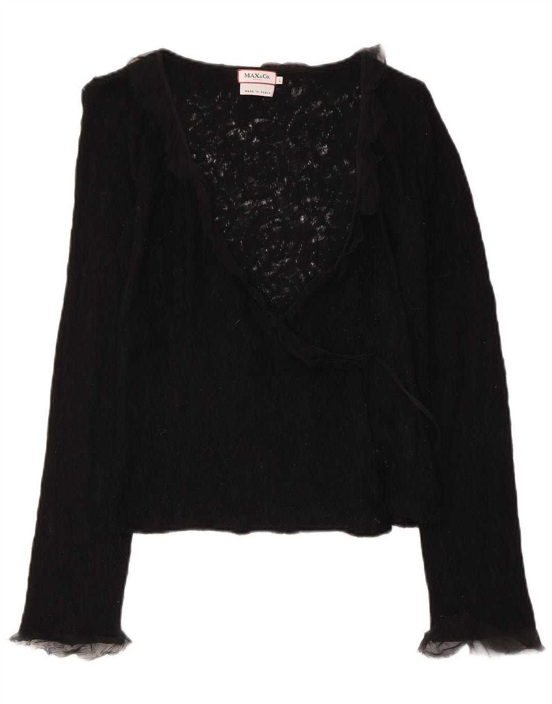 Max & Co. Maglione cardigan avvolgente da donna UK 14 grande lana vergine nera
