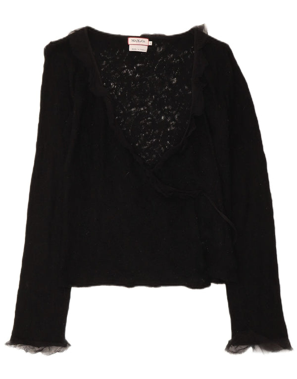 Max & Co. Maglione cardigan avvolgente da donna UK 14 grande lana vergine nera