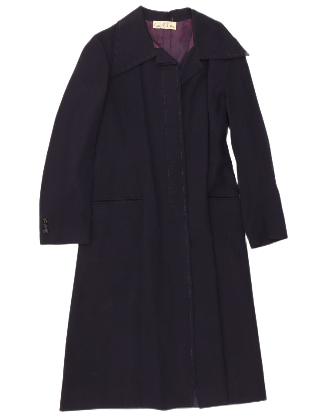 Soprabito aperto da donna vintage UK 8 piccolo blu navy