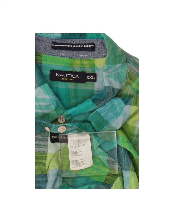 NAUTICA Mens Short Sleeve Shirt 2XL Green Check Cotton
