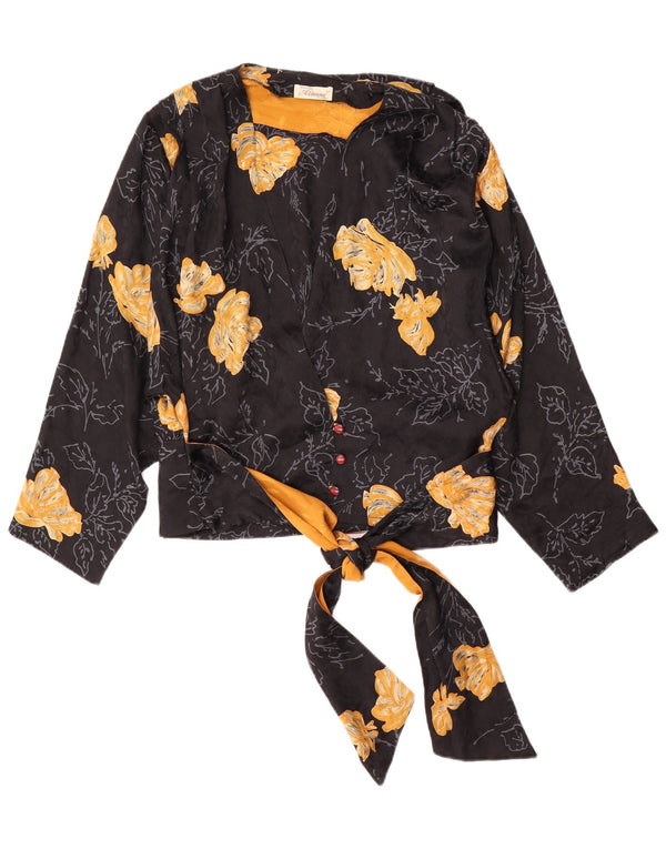 Camicetta Camicia Donna Arianna IT 50 XL Seta Floreale Nera