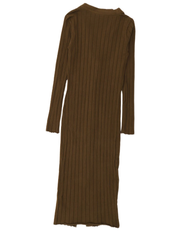 Abito maglione a maniche lunghe da donna Zara UK 8 piccolo in cotone kaki