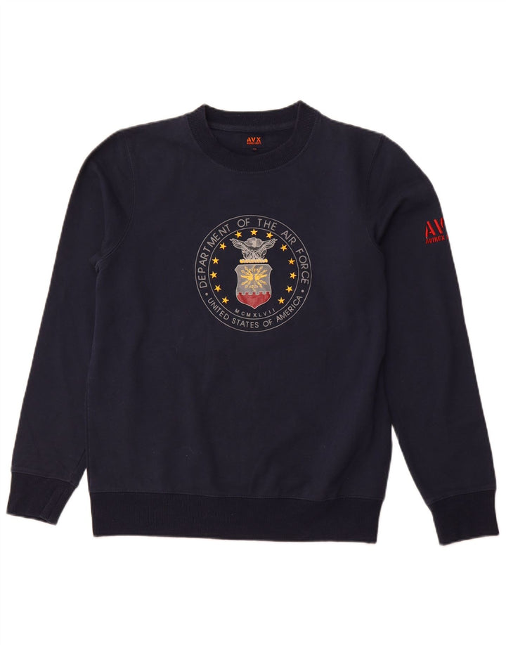 Felpa grafica da uomo AVIREX maglione medio in cotone blu navy