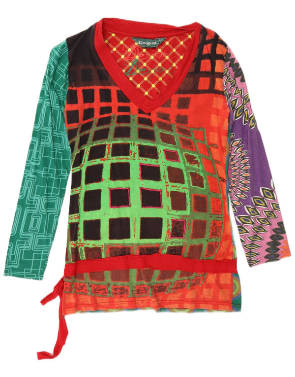 Desigual Womens Graphic Top manica lunga UK 14 Large multicolore geometrico