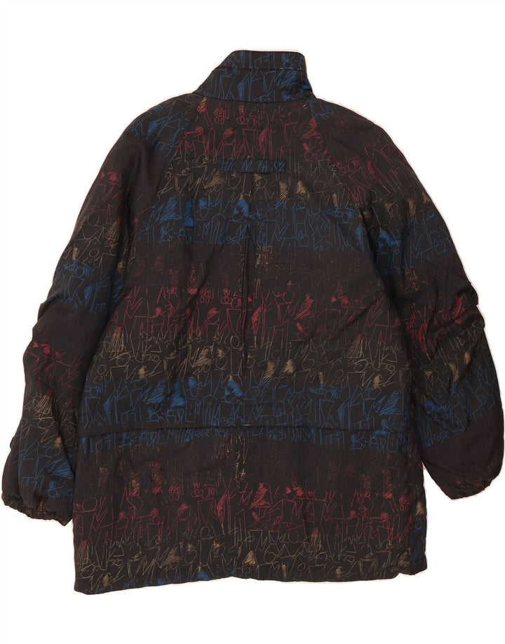 C&A Womens Abstract Pattern Windbreaker Coat UK 20 2XL Black Nylon Vintage C&A and Second-Hand C&A from Messina Hembry 