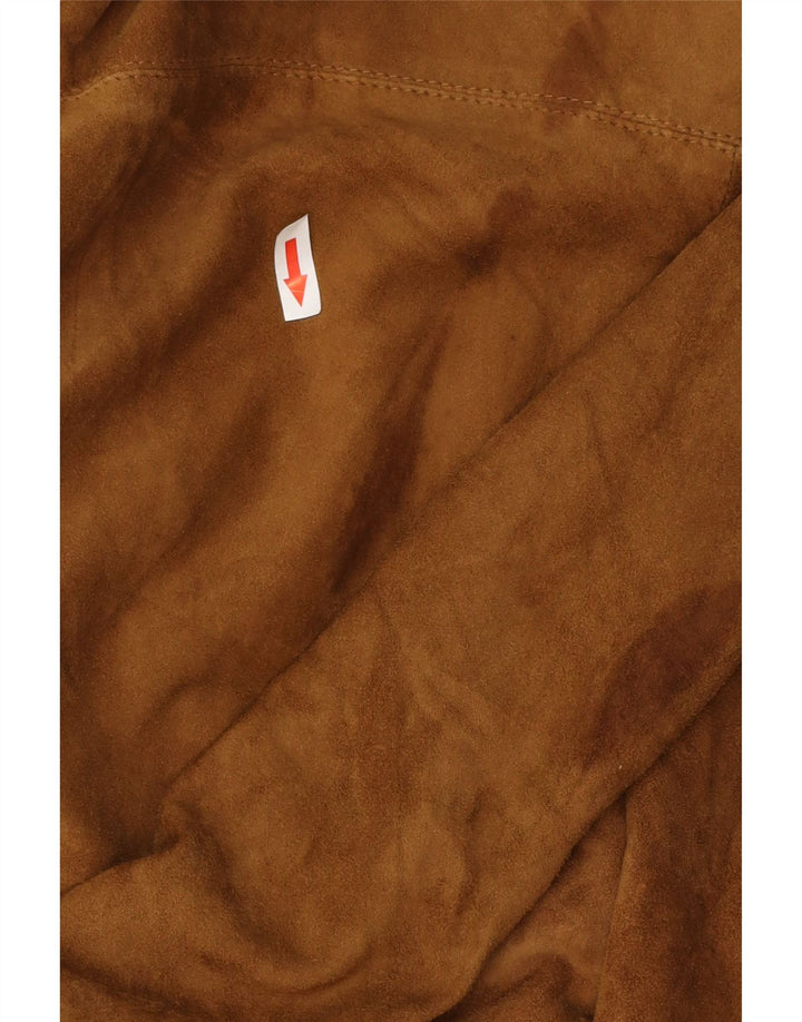 Giacca blazer in pelle scamosciata da donna a 3 bottoni VINTAGE UK 16 grande marrone