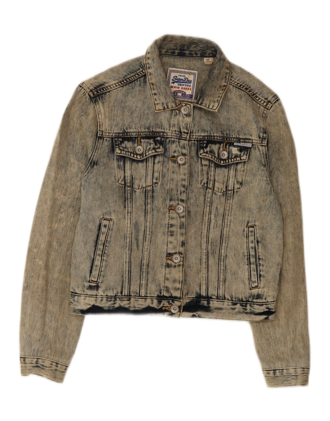 Giacca in denim da donna Superdry Crop Distressed Acid Wash UK 8 Small Blu