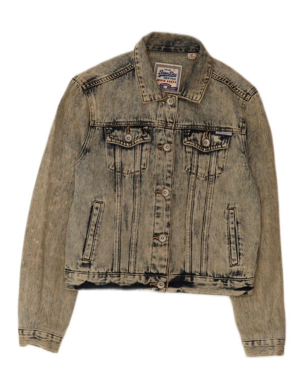 Giacca in denim da donna Superdry Crop Distressed Acid Wash UK 8 Small Blu