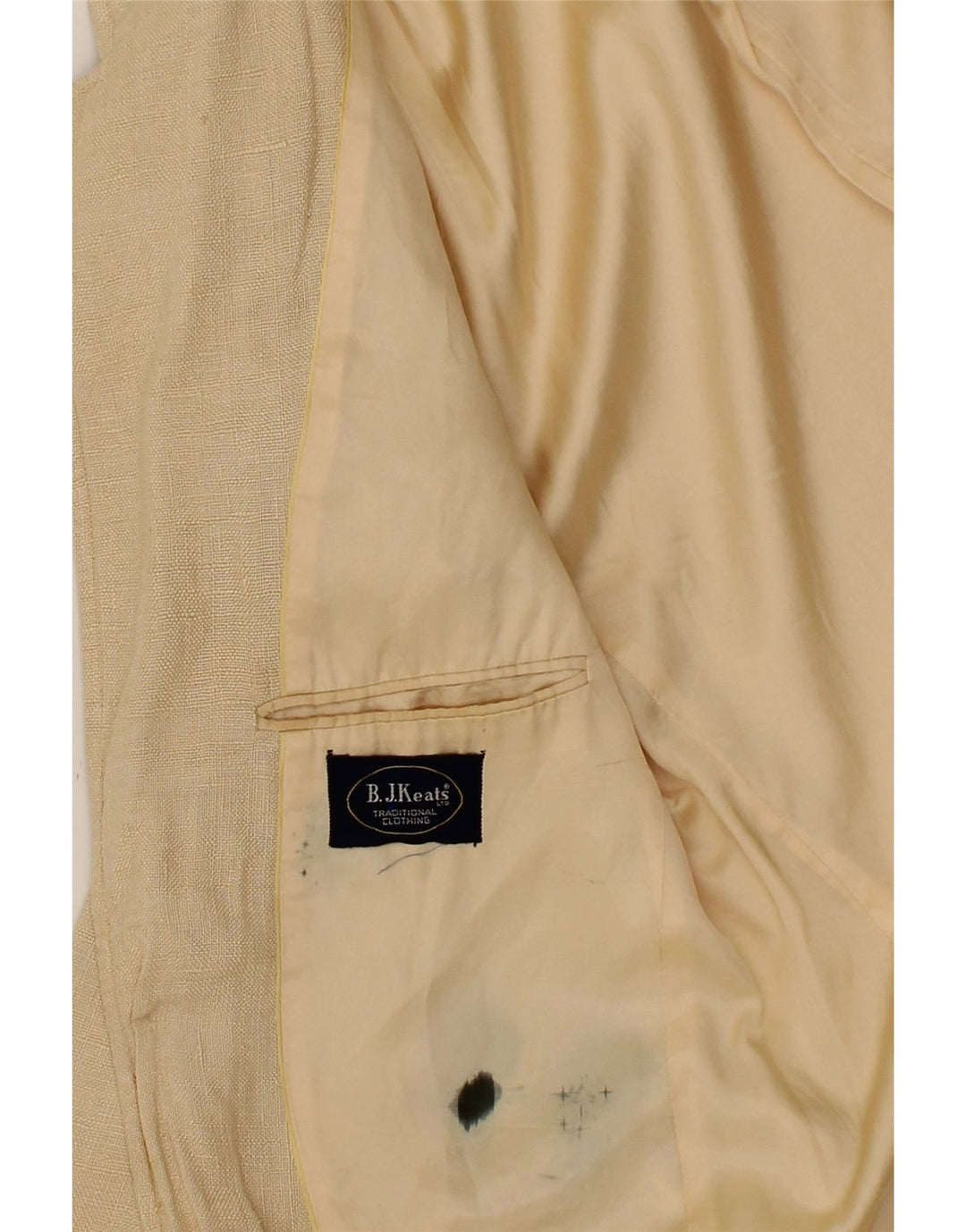 B.J. KEATS Mens Longline 3 Button Blazer Jacket UK 36 Small Beige Vintage B.J. Keats and Second-Hand B.J. Keats from Messina Hembry 