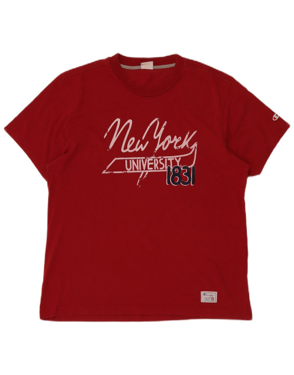 CHAMPION T-shirt grafica da uomo della New York University, grande, rossa