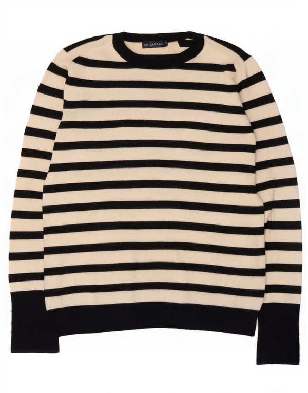 Maglione maglione girocollo da donna Zara UK 14 a righe bianche grandi