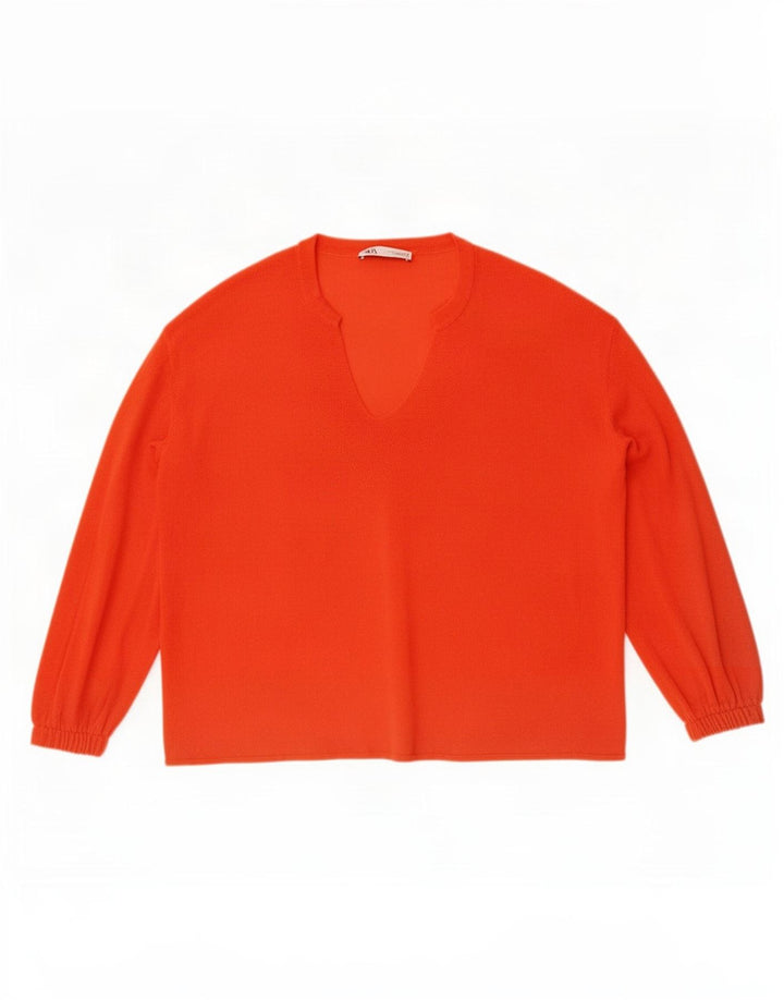 Maglione oversize con scollo a V da donna Zara UK 16 Large Arancione