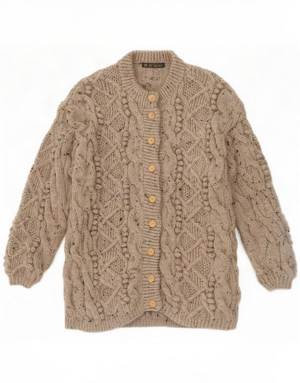 Vintage Womens Longline Cardigan Sweater UK 14 Medium Beige Flecked