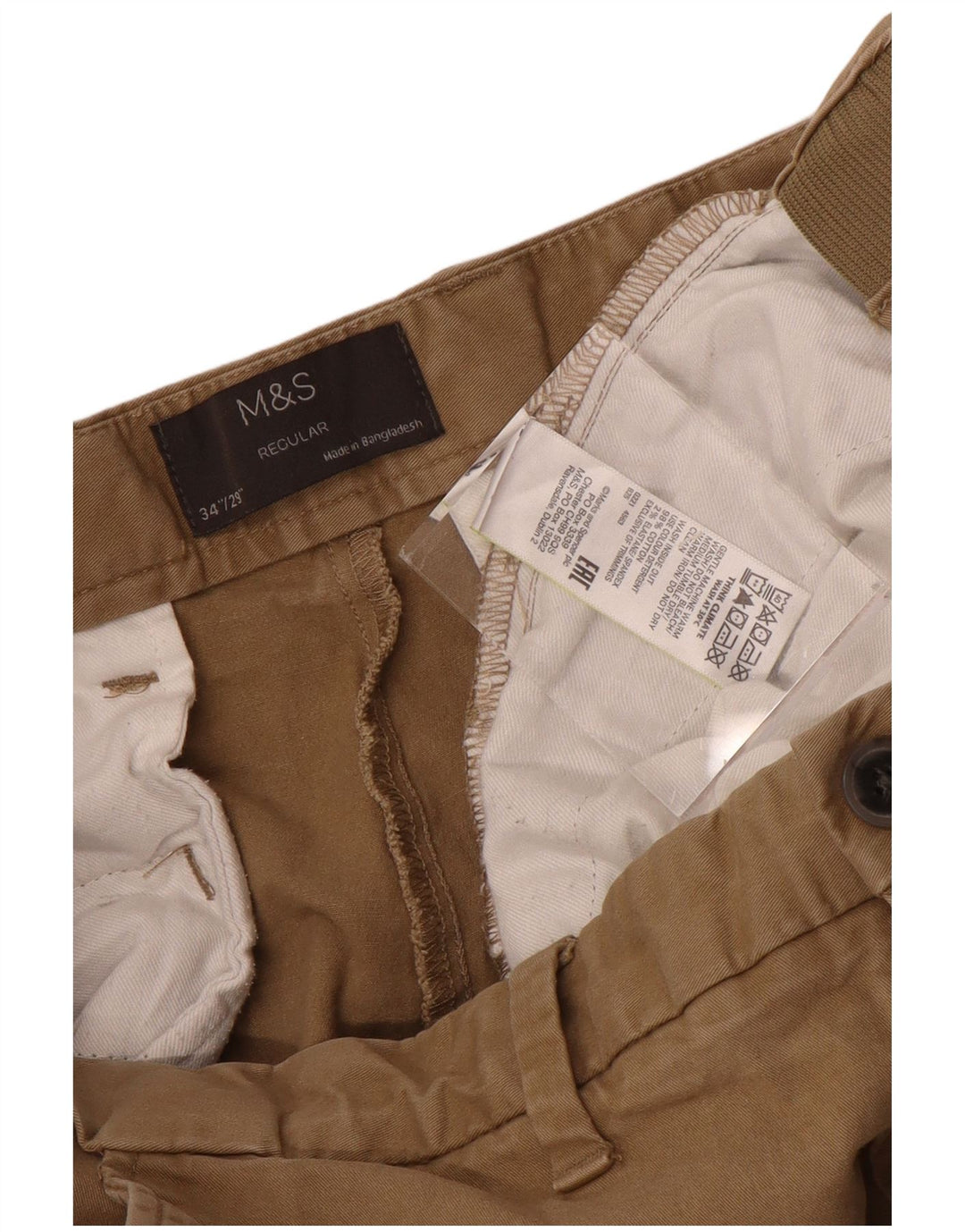 Pantaloni chino regolari da uomo Marks & Spencer W34 L29 cotone marrone