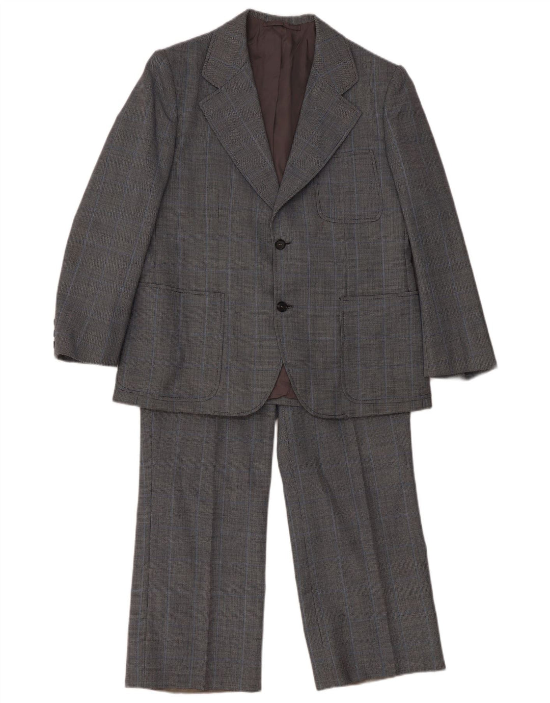 Abito vintage da uomo a 2 bottoni e 2 pezzi UK 40 grande W36 L26 blu navy a quadri