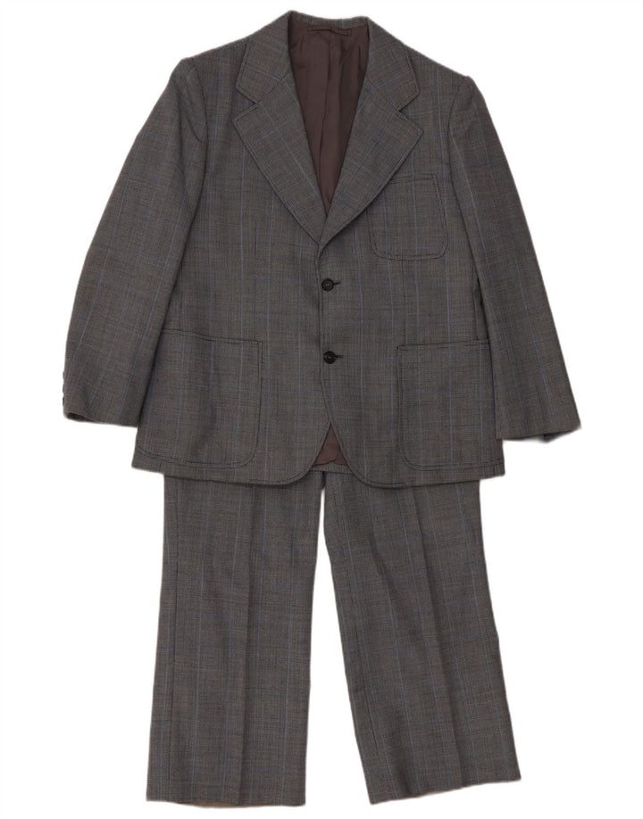 Abito vintage da uomo a 2 bottoni e 2 pezzi UK 40 grande W36 L26 blu navy a quadri