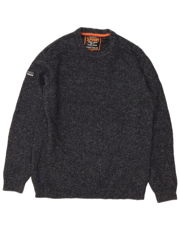 Maglione maglione girocollo da uomo Superdry grande lana screziata grigia
