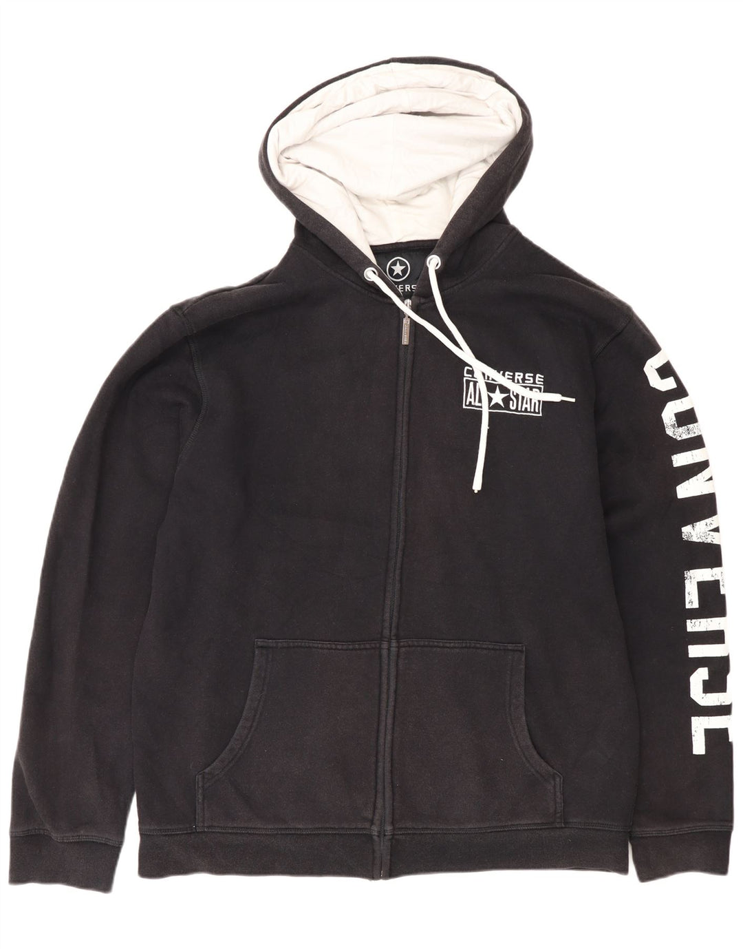 Maglione con cappuccio e zip grafica da uomo Converse grande in cotone nero