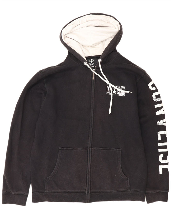Maglione con cappuccio e zip grafica da uomo Converse grande in cotone nero