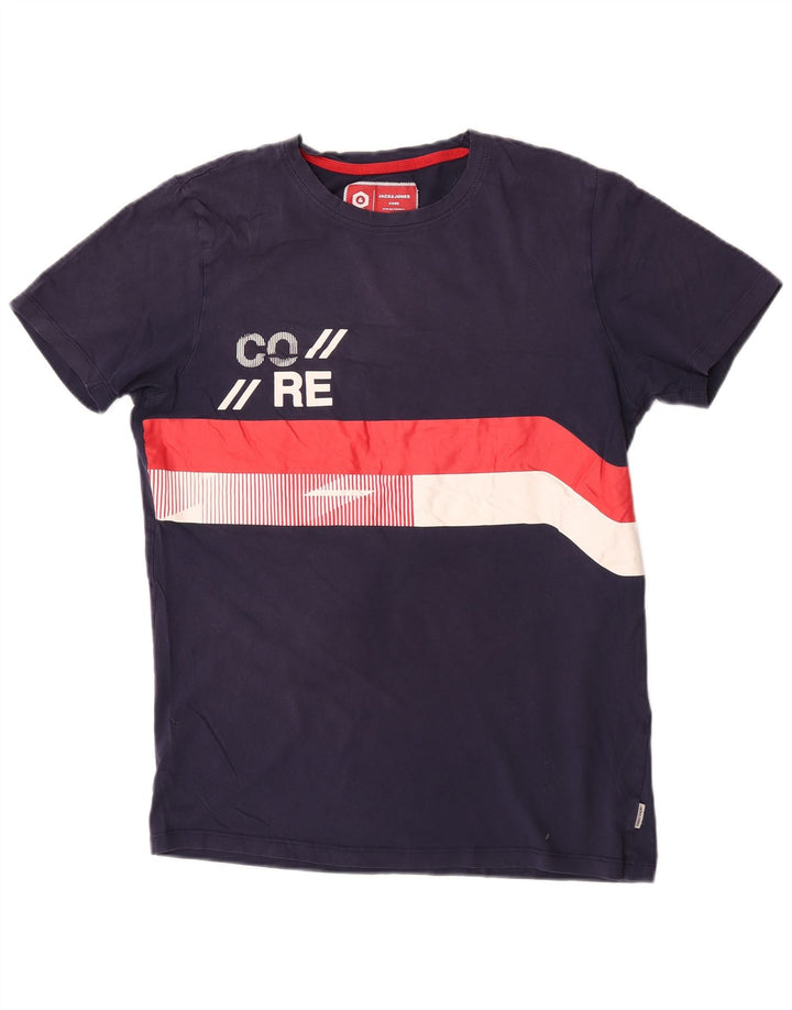 Jack & Jones T-shirt grafica da uomo Top Large Blu Navy Colourblock