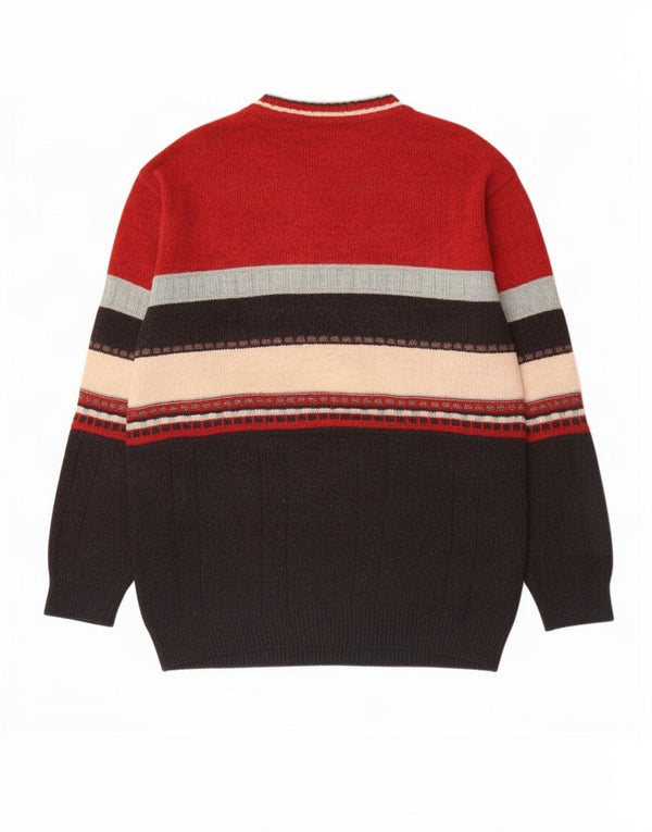Maglione maglione girocollo da uomo vintage IT 52 grande lana color block rosso