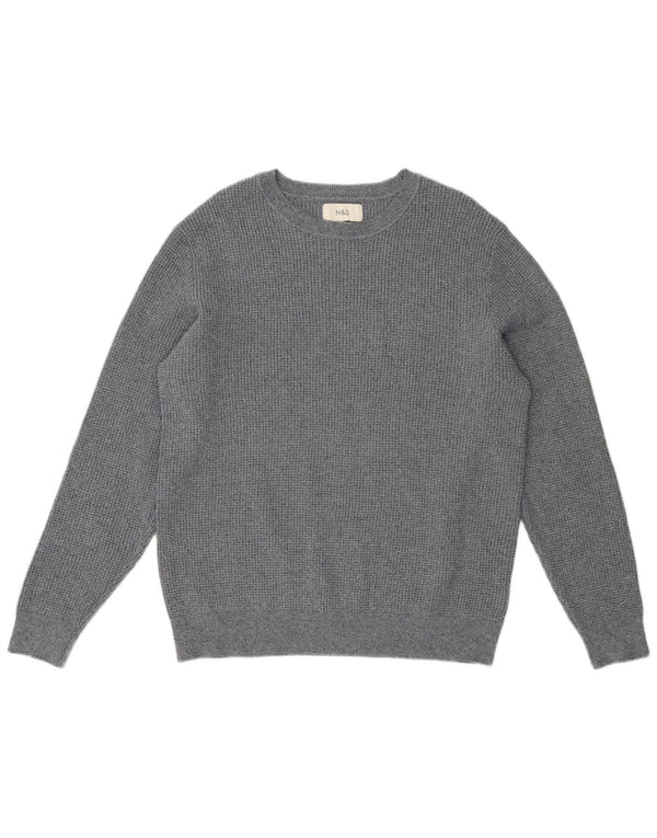 Maglione da uomo Marks & Spencer con scollo a barca, grande cotone chiazzato grigio