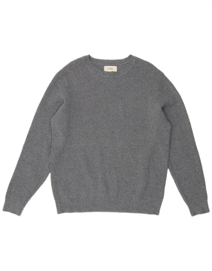 Maglione da uomo Marks & Spencer con scollo a barca, grande cotone chiazzato grigio