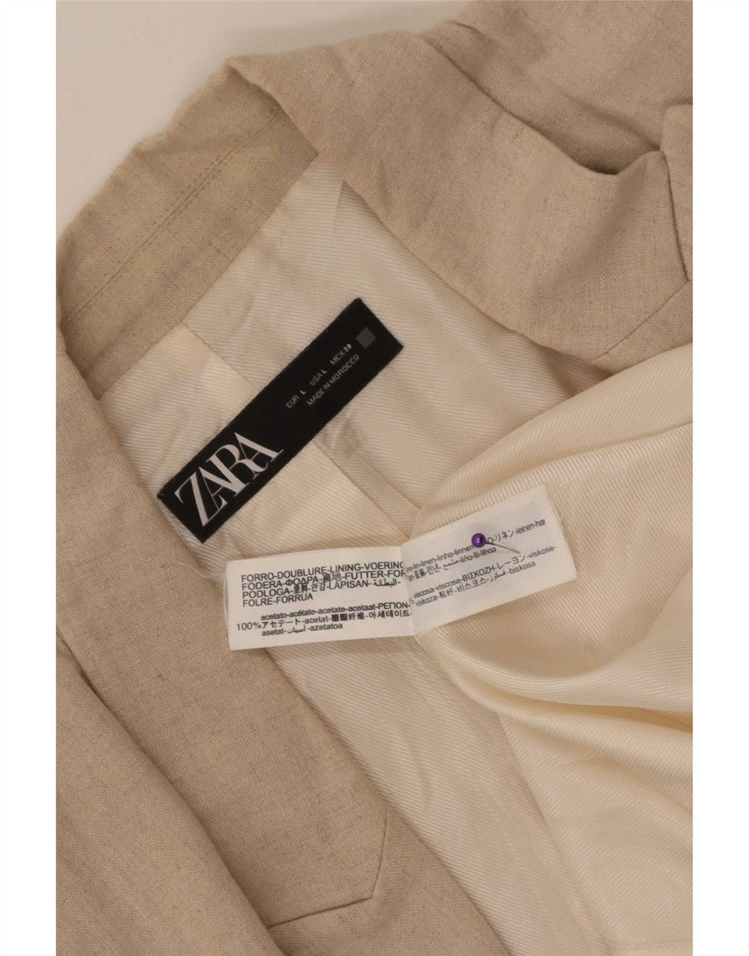 Giacca blazer aperta da donna con maniche a 3/4 Zara UK 16 grande lino beige
