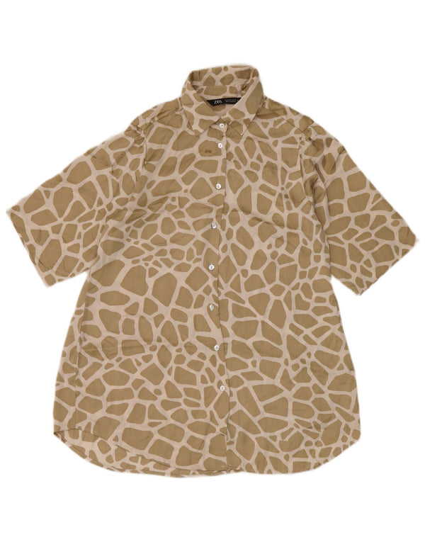 Abito chemisier a maniche corte da donna Zara UK 14 Beige medio con stampa animalier