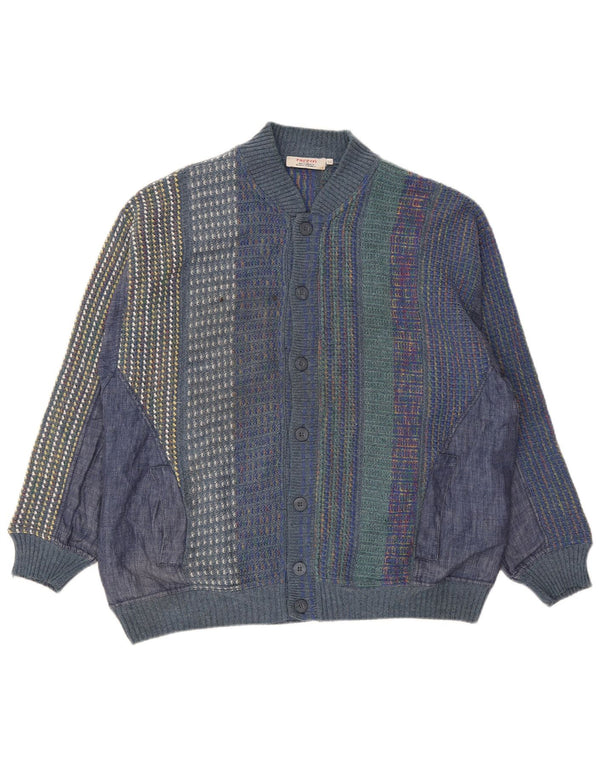 Maglione cardigan vintage da uomo IT 54 XL Acetato a righe blu navy