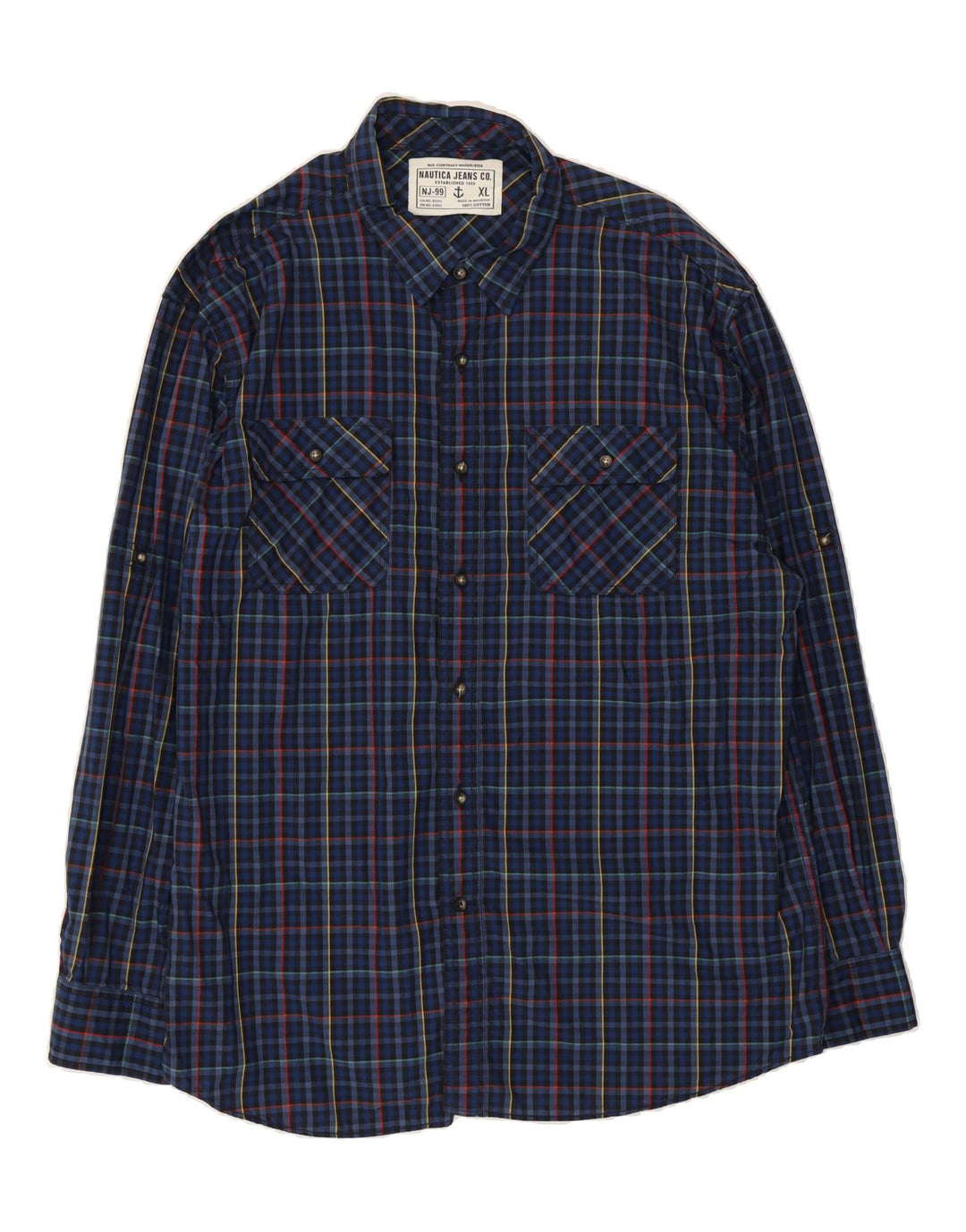 NAUTICA Mens Shirt XL Navy Blue Check Cotton Vintage Nautica and Second-Hand Nautica from Messina Hembry 