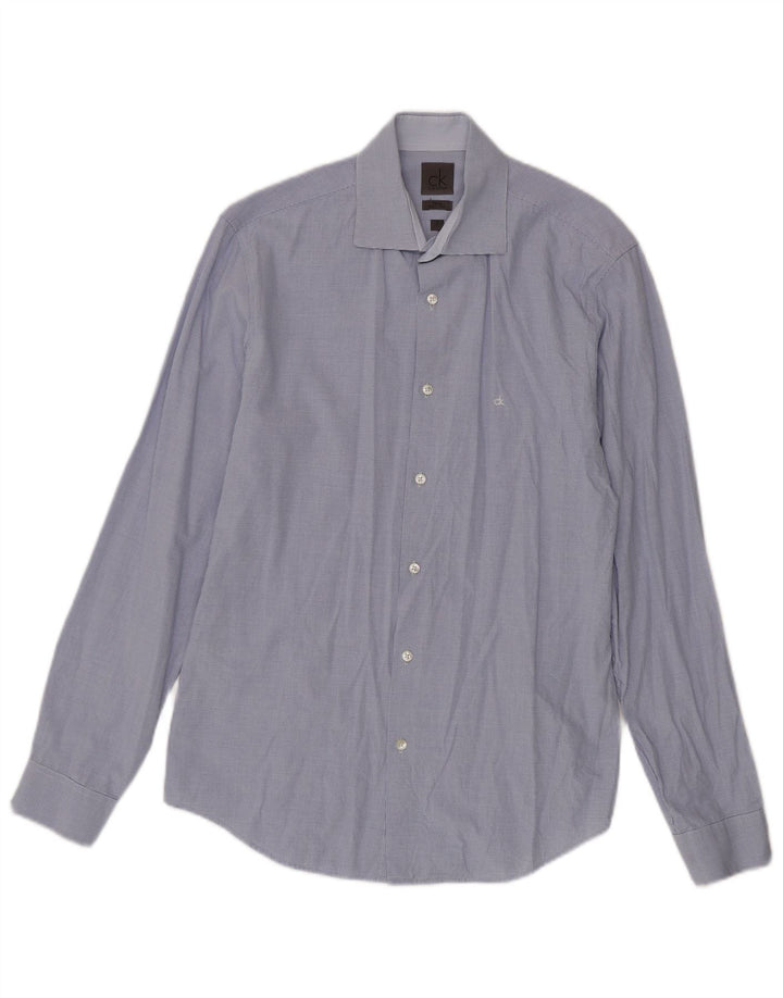 Camicia aderente da uomo Calvin Klein taglia 38 15 cotone a quadretti blu medio