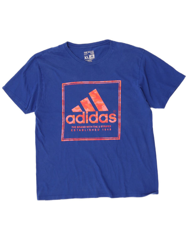 T-shirt grafica da uomo Adidas Top XL in cotone blu