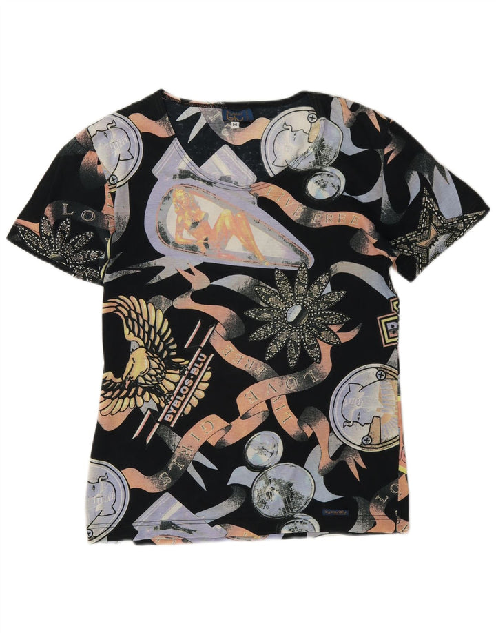 Byblos T-shirt grafica da donna Top UK 12 cotone multicolore medio