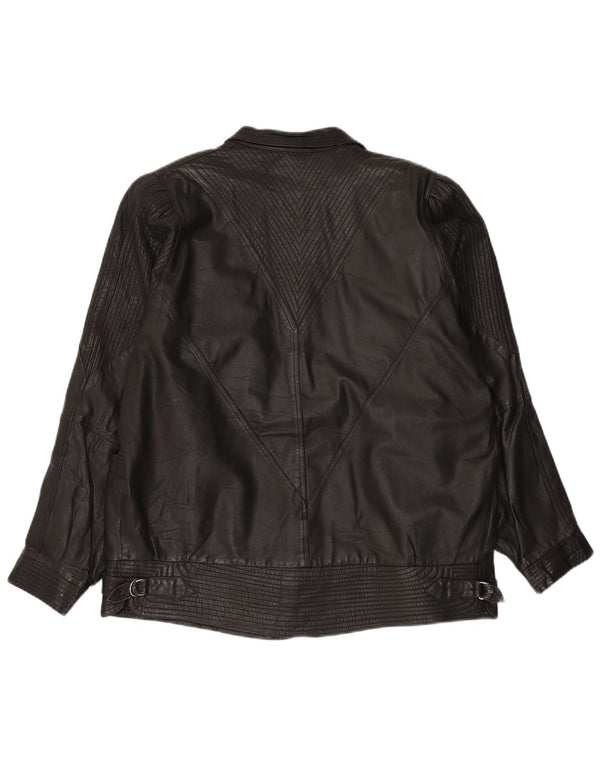 Giacca in pelle oversize da donna VINTAGE UK 20 2XL Nera