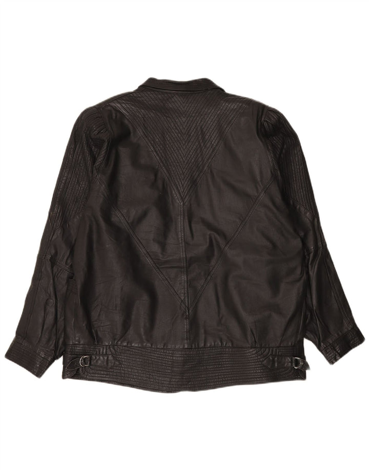Giacca in pelle oversize da donna VINTAGE UK 20 2XL Nera