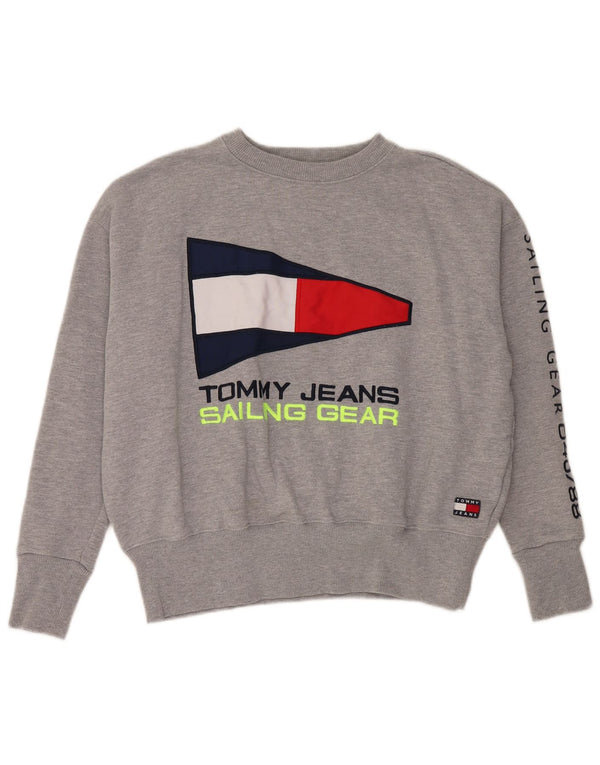 Felpa da donna con vestibilità ampia grafica Tommy Hilfiger Maglione UK 6 XS Grigio