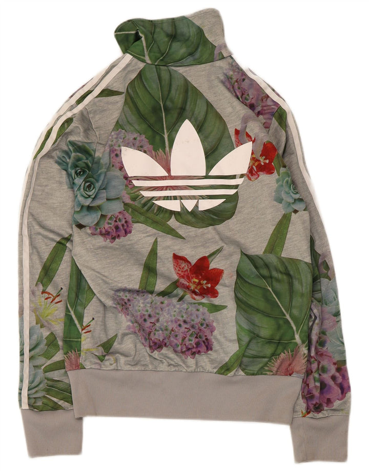 Giacca da ginnastica grafica da donna Adidas UK 14 Grigio medio floreale