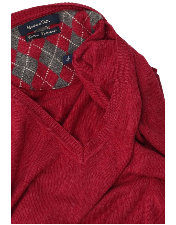 Massimo Dutti Maglione da uomo con scollo a V grande in cotone rosa