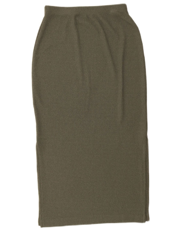 Gonna longuette in maglia da donna Marks & Spencer UK 12 media W28 poliestere kaki