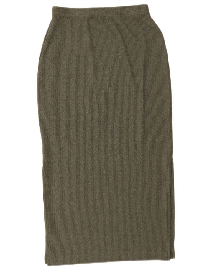 Gonna longuette in maglia da donna Marks & Spencer UK 12 media W28 poliestere kaki