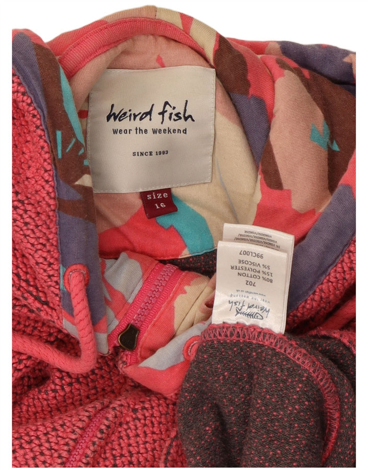 WEIRD FISH Maglione con cappuccio e zip da donna UK 16 Grande cotone rosa