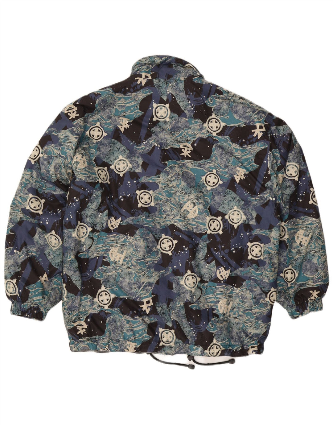 Giacca a vento ampia da uomo vintage con motivo astratto, vestibilità ampia, UK 36, piccola blu